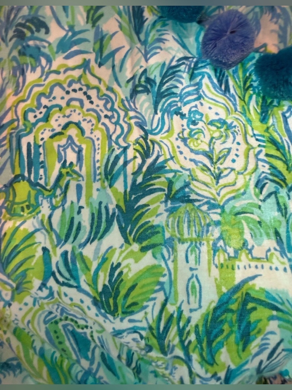 Lilly Pulitzer One-Shoulder Pom-Pom romper dress in Blue & Green sz Large - Picture 4 of 4
